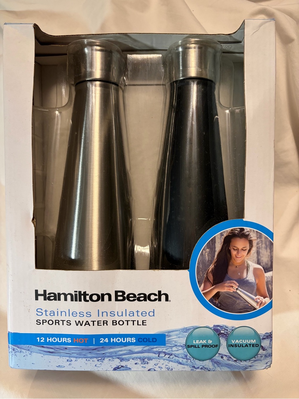 Hamilton Beach Stainless Insulated Sports Water Bottles - Silver & Black